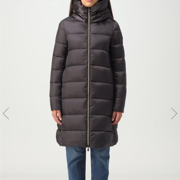 SAVE THE DUCK Dark Brawn Long Puffer Jacket, Size L - Picture 6 of 16